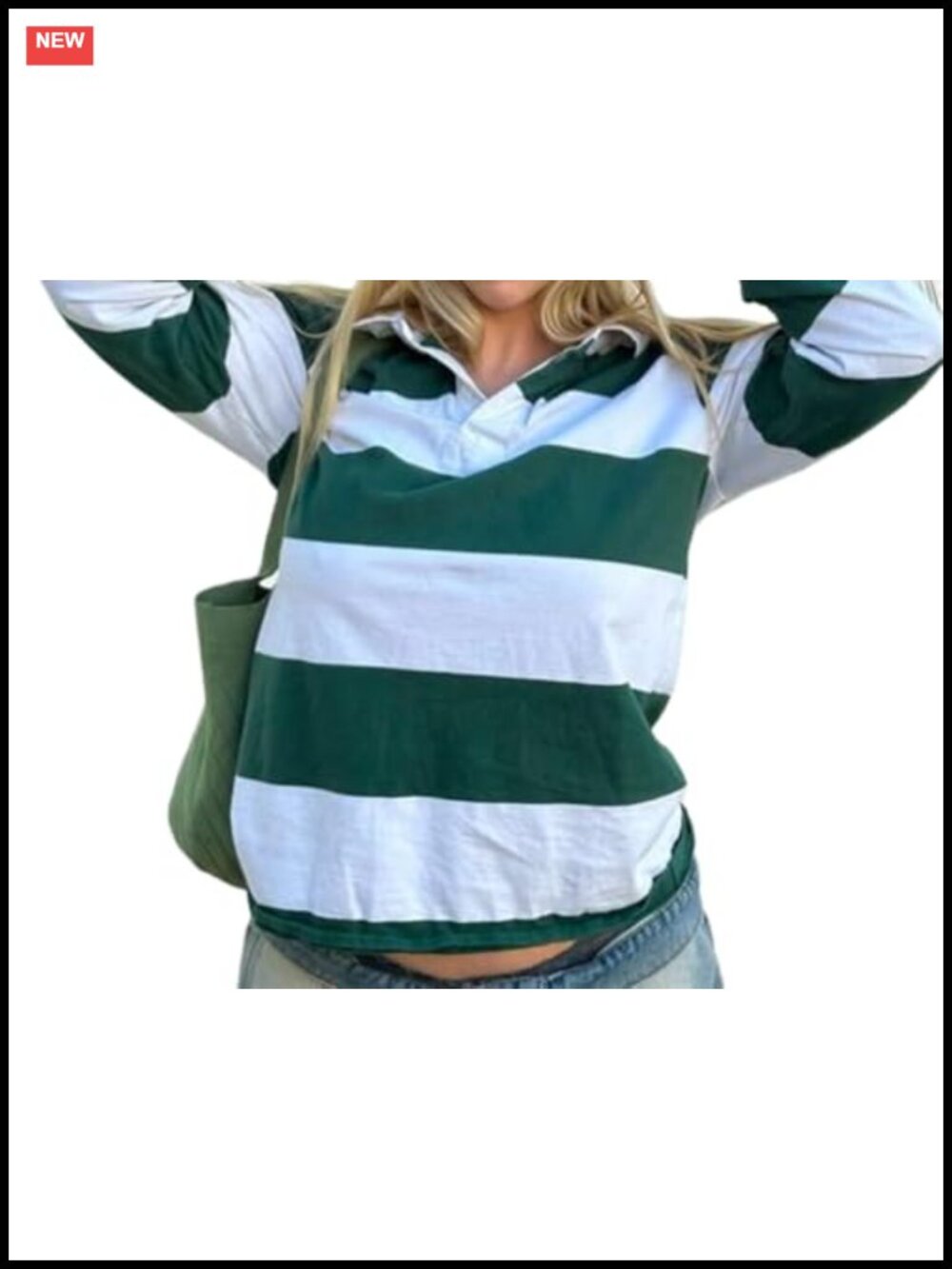 Y2K Oversized Striped Rugby Polo Sweatshirt Long Sleeve Vintage Collared